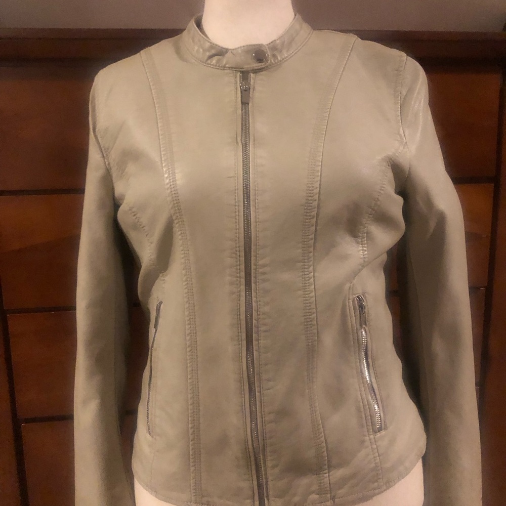 Kenneth Cole Reaction Women's Beige Leather Zip-Front Jacket